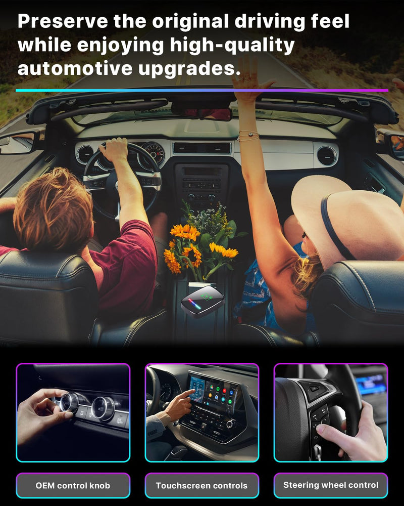 Omeyo Wireless CarPlay Adapter for CarPlay & Android Auto | Plug & Play 5.8GHz WiFi in 10s, Stable No Lag for Factory Wired Cars, Compatible with iPhone & Android Black