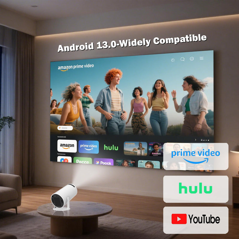 Portable Projector with WiFi and Bluetooth, Mini Projector Support 1080P, 180° Rotatable, Compatible with HDMI/USB/PC for Bedroom, Kids Room, Home Movie Nights