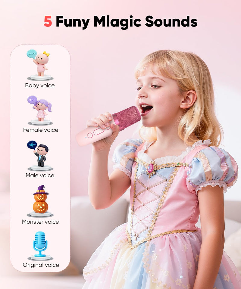 [AUSTRALIA] - Mini Karaoke Machine Toy for Kids, Portable Karaoke Machine with 2 Wireless Microphone for 4,5,6,7,8,9,10,11,12+ Years Old Christmas Birthday Gifts Girls Boys (Pink) Pink 2 Mic 