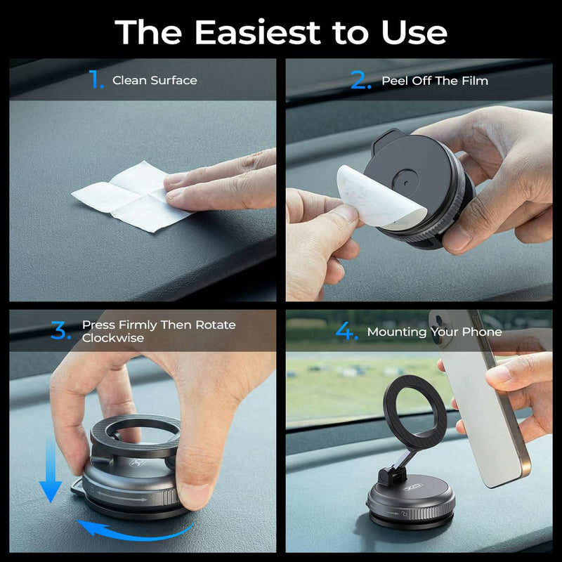 XO Simple is Beauty Upgraded Nano Gel Vacuum Magnetic Phone Holder,360°Rotation and Foldable Suction Phone Holder for Your Car,Compatible with iPhone17/16/15/14/13/12 and All Smartphones