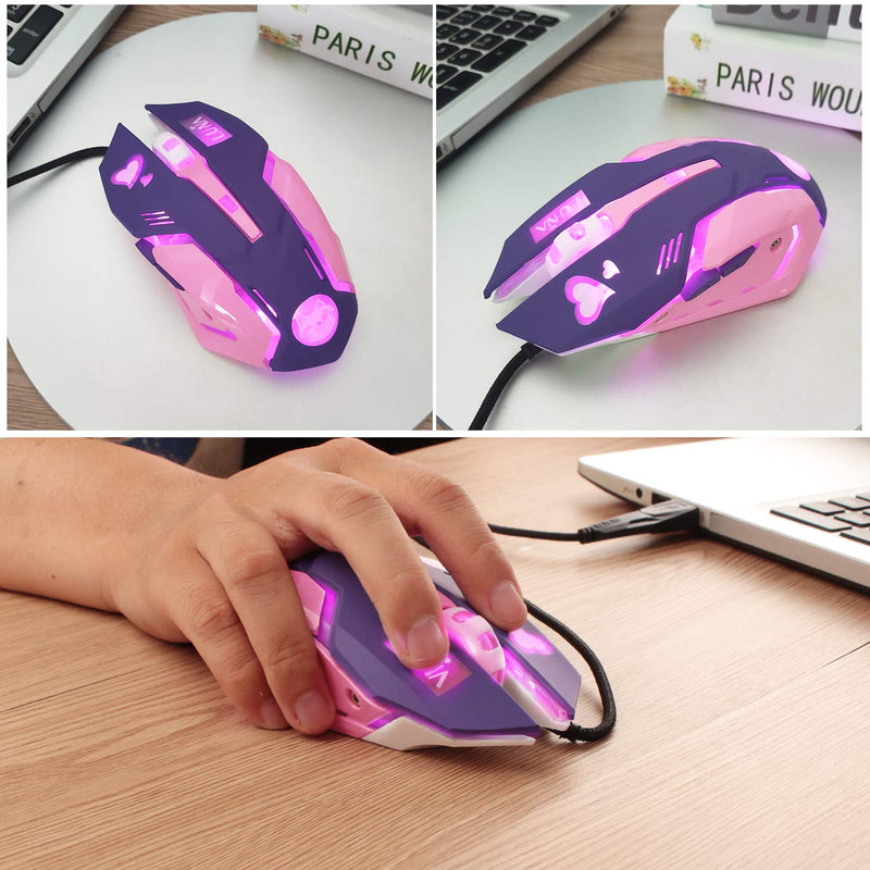 Gaming Mouse,Pink Backlit Optical Game Mice Ergonomic USB Wired with 2400 DPI and 6 Buttons 4 Shooting for Computer/Win/Mac/Linux/Andriod/iOS. (Purple) purple