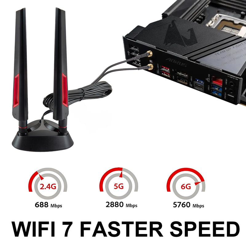9dBi WiFi 7 Tri-Band Magnetic Base Gaming Antenna with New Connector（NOT RP-SMA for ASUS ROG Strix X870E-E X870-A X870-Plus B650-Plus ASUS Prime TUF Gaming PC Desktop Computer Gaming Motherboard