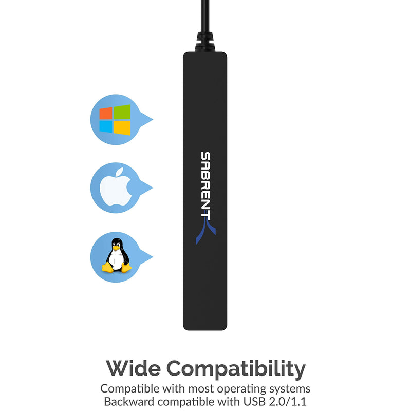 SABRENT 4 Port Portable USB 2.0 Hub (9.5" Cable) for Ultra Book, MacBook Air, Windows 8 Tablet PC (HB-MCRM) 4-Port