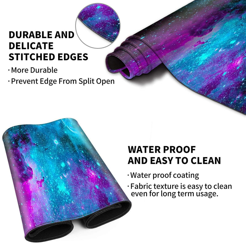 Pretty Mouse Pad and Gel Wrist Rest Set, Extended Desk Mat (31.5" x 11.8") with Memory Foam Ergonomic Keyboard Pad, Large Gaming Mouse Pad Non-Slip Easy Typing for Home Office, Milky Way Galaxy Stars XL-31.5"x11.8"x0.12"