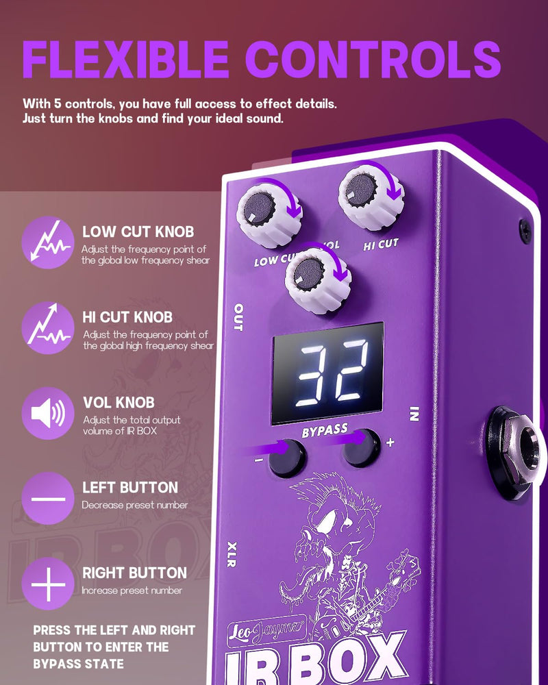 Leo Jaymz Guitar/Bass Effects Pedal Amplifier Simulation with 32 Presets and Advanced EQ, IR Cab Simulator