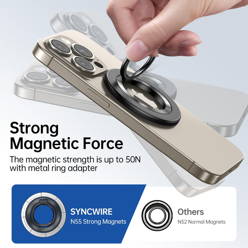 SYNCWIRE Upgraded Magnetic Phone Ring Holder for MagSafe, Magnetic Cell Phone Grip Stand Finger Ring Kickstand with Two-Sided Magnetic Compatible iPhone 15 Pro Max 14 13 12,Android,MagSafe Accessories Black