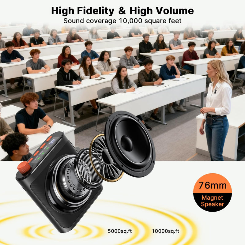 [AUSTRALIA] - yAyusi Wireless Voice Amplifier for Teachers with 2 Magnetic Lavalier Mics, Hands Free Mini Portable Microphone and Speaker with Lanyard, Rechargeable Teacher Microphones for Classroom/Meetings/Speech 