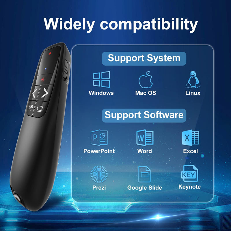 Wireless Presentation Clicker PowerPoint Presenter Remote : USB Type C Clicker with Red Laser Pointer Long Range PPT Control -Power Point Google Slide Advancer for Mac Laptop PC Computer Keynote Red Light