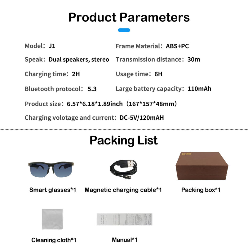 Smart Glasses for Men Women Bluetooth 5.3 Sunglasses Polarized Open Ear Music Frameless Sunglasses Gradient Lens Blue