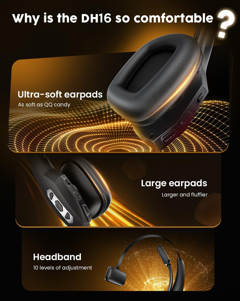 [AUSTRALIA] - Trucker Bluetooth Headset with Charging Base, Wireless Hands-Free Headset with Noise Canceling Mic & Mute Button, 56Hrs Working Time PC Headsets for Cell Phones, Computer, Truck Driver BLACK 