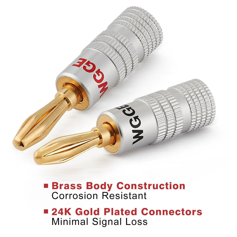 WGGE WG-009 Banana Plugs Audio Jack Connector 6 Pairs / 12 pcs, 24k Gold Dual Screw Lock Speaker Connector for Speaker Wire, Wall Plate, Home Theater, Audio/Video Receiver and Sound Systems 6 Pairs (12 plugs)