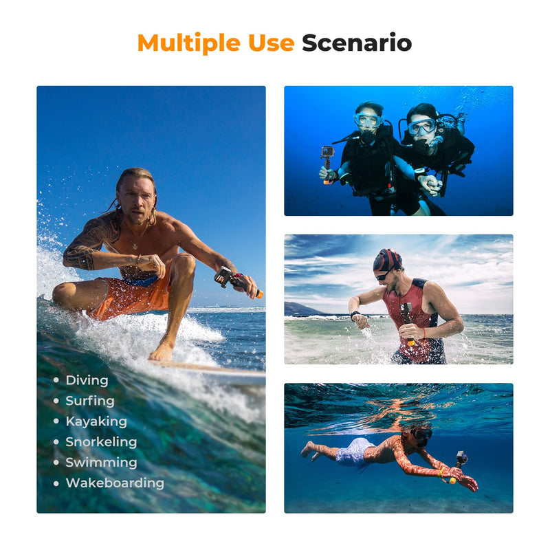 K&F Concept Waterproof Floating Hand Grip, Fast-Release Design Compatible with GoPro, Bottom 1/4 Interface for Most Other Action Cameras, Anti-Slip Handle, Wrist Strap for Water Sports