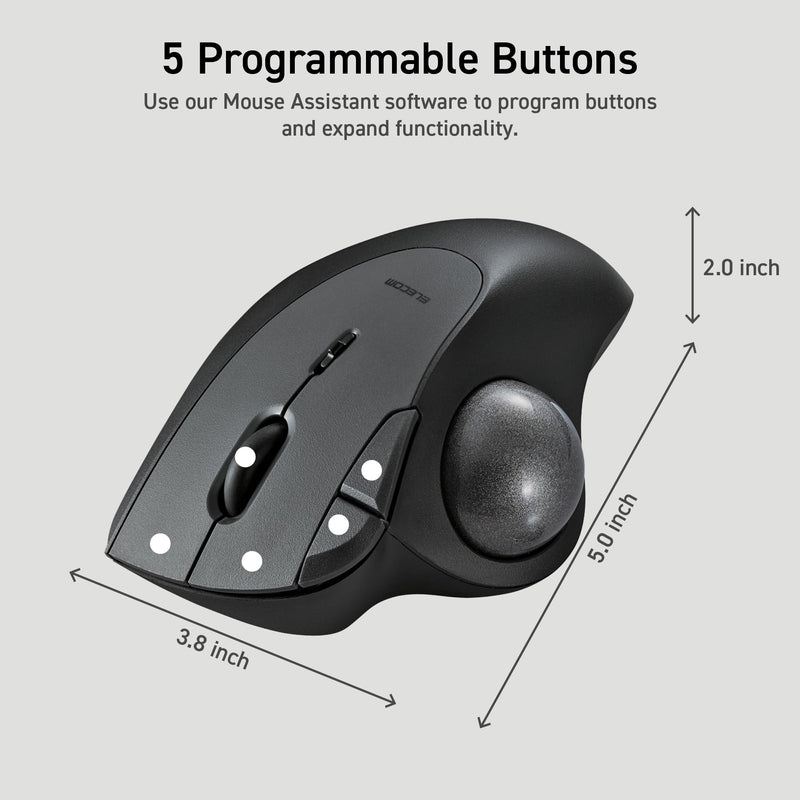 ELECOM Ergonomic Comfort Design Trackball IST Wireless 2.4GHz Connect, Super-Smooth Tracking with Roller Ball Bearing, 36mm Ball, Thumb Control, Compatible for Windows, PC, and Mac Black (M-IT11DRBK) USB-Wireless