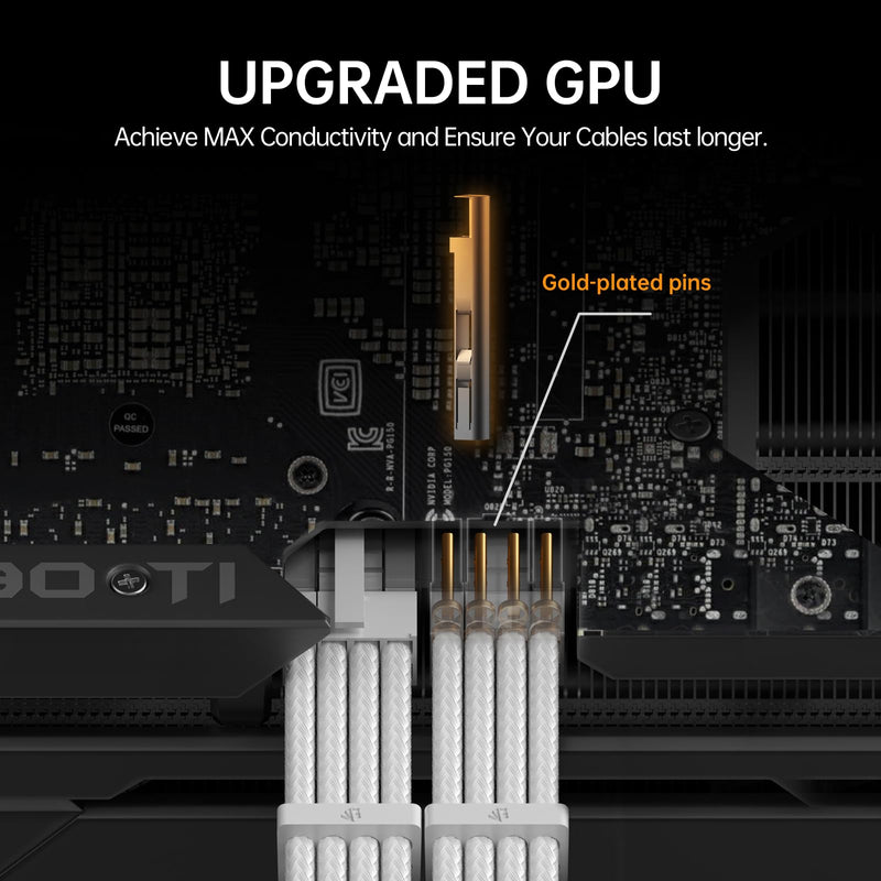 AsiaHorse 16AWG PSU Cable Extension Sleeved Custom Mod GPU PC Audio Video Power Supply Soft Braided Cables with Two Color Comb Kit 24P/8P to 6+2P/ 8P to 4+4P 30CM Snow White