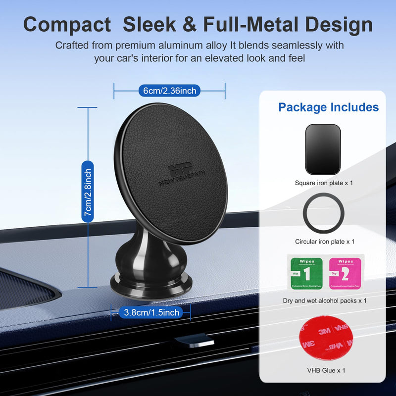 Ultra-Strong Magnetic Phone Holder for Car Dashboard MagSafe 360° Rotation Aluminum Alloy Metal Car Mount Compatible with iPhone 17 Pro Max/16 Smart Phone iPad Tablets Accessories(Black