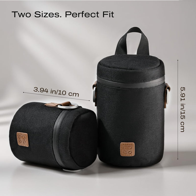 Premium Camera Lens Case with Quick Release Strap, Water Resistant Protective Lens Pouch for DSLR Camera, 2 Size L and M, Compatible for Canon, Nikon, Sony, Pentax, Olympus