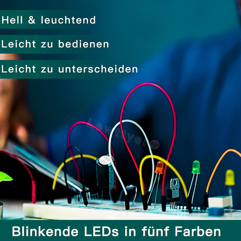 5 mm Flashing LED Lights for Models Mini LED Bulbs Flashing Micro Lights LEDs Assortment Kit Red, Yellow, Green, Blue, White (40 Pieces per Colour, Total 200 Pieces)