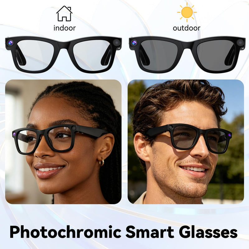 AI Smart Glasses with Camera, 1080P HD Anti-Shake Recording Glasses | ChatGPT Voice Assistant, UV Protection, Real-Time Translation,Open Ear Earbuds for Travel/Meetings/Vlog