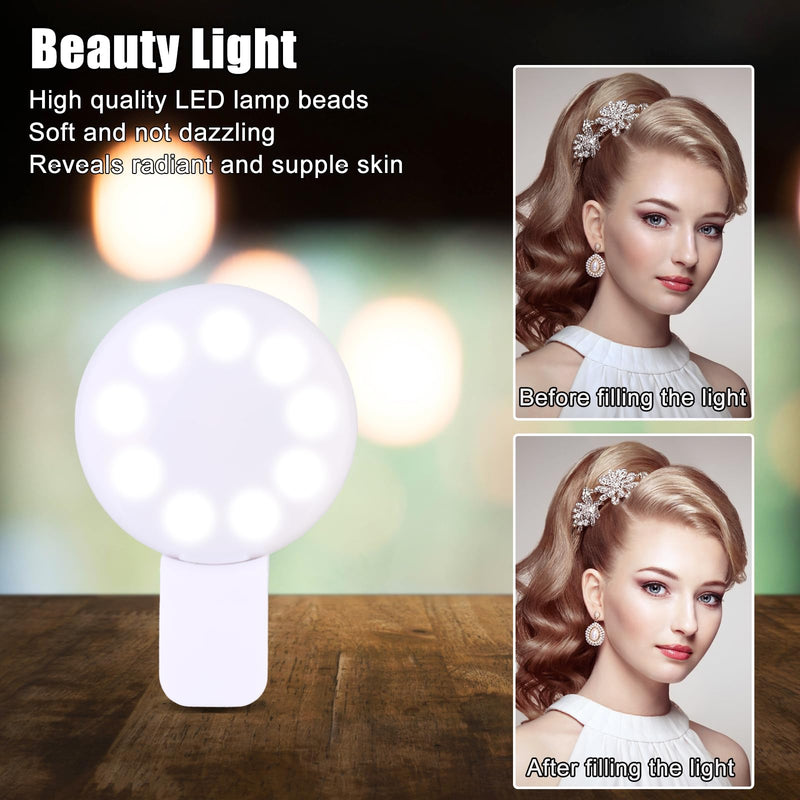 Mini Ring Light for Phone, Starkik Rechargeable Cell Phone Selfie Light Clip On for iPhone, Laptop, Make up, Portable Phone Light (White) mini ring light M