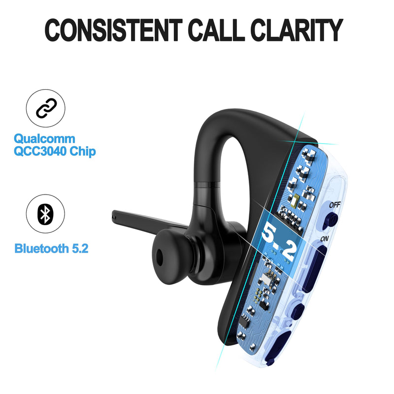 Conambo 2024 Upgraded K10C Bluetooth Headset V5.2, Wireless Headset with CVC8.0 Dual Mic Noise Cancelling 16Hrs Talking Single Ear Bluetooth Earpiece for iPhone Android Cell Phone Trucker Office Work