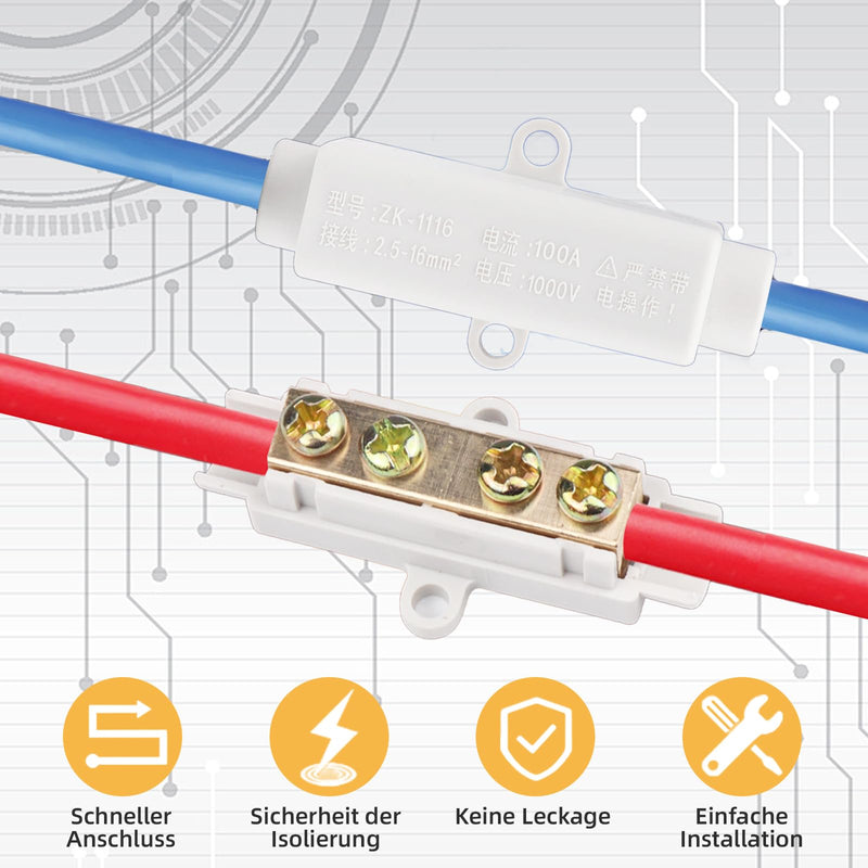 Xerteam 12 Pairs of Wire Connectors, Butt Connectors Made of Brass Double Screws Suitable for 2.5 to 16 mm² Wire, ABS Housing High Performance Connection Clamp (1000 V 100 A)
