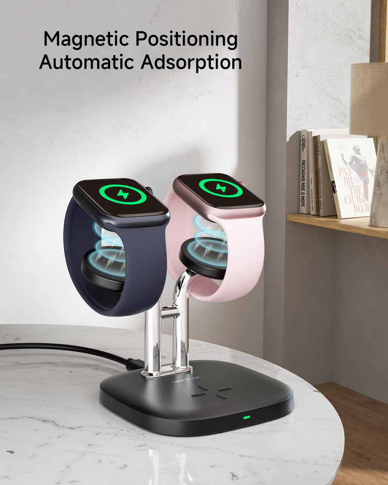 Dual Watch Charger for Apple Watch, Detachable Wireless Charger Stand for iPhone 16/15/14/13/12 Series