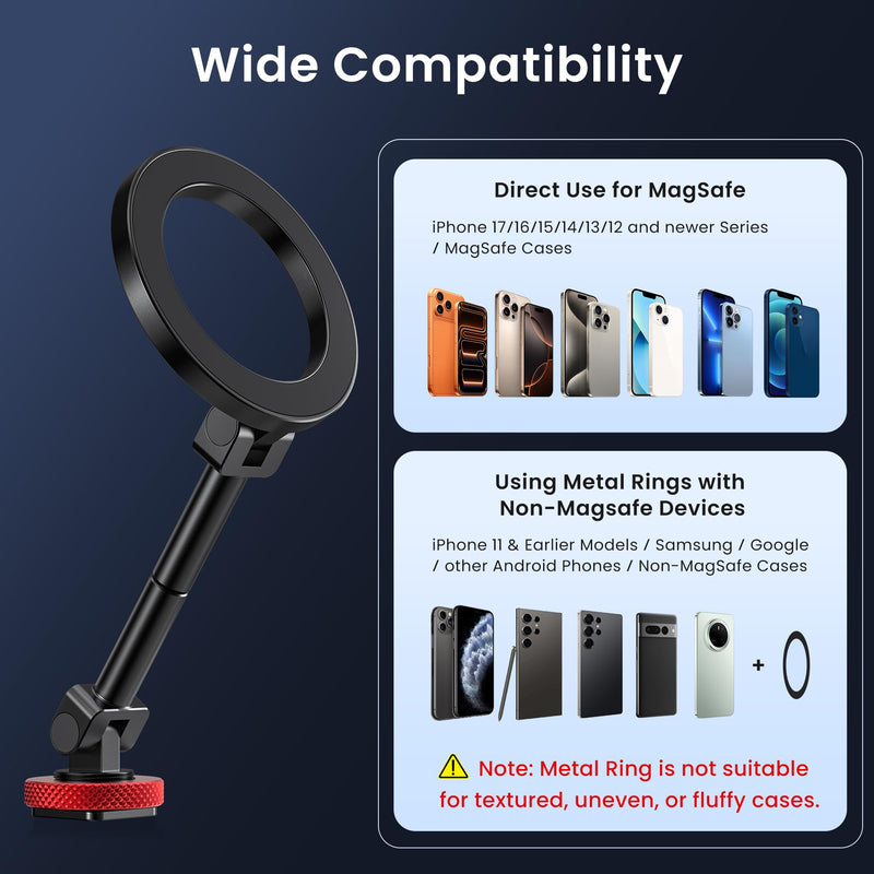 [AUSTRALIA] - Itramax Magnetic Cold Shoe Camera Phone Mount for Magsafe,1/4" Threaded Hole iPhone Tripod Holder for iPhone 17 Pro Max 16 15 Plus 14 13 12,Samsung,Canon Nikon Sony DSLR,360° Rotation Photography Black 