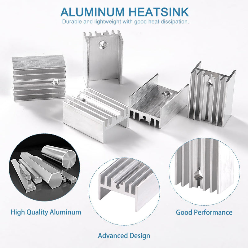 VooGenzek 20 Pieces TO-220 Heatsink and Insulator/Mounting Kits, Heatsink + Screw + Washer + Insulator Rubberised Silicone for TO-220 MOSFET Transistor, 20 x 15 x 10 mm Without needle