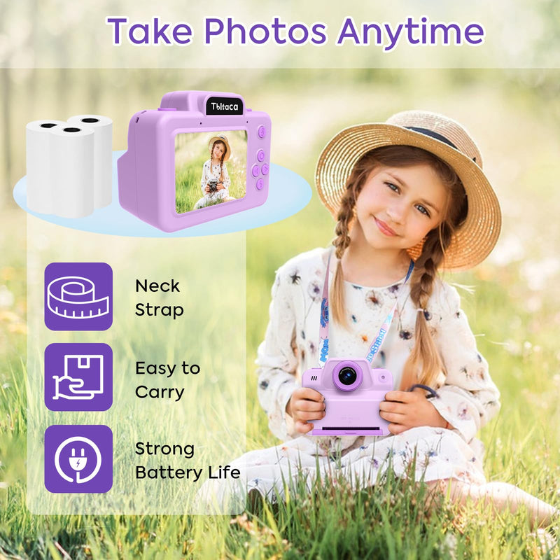 Instant Print Camera for Kids, Toddler Kids Camera Instant Print for 3 4 5 6 7 8 9 10 Years Old Girl Christmas Birthday Gifts, Portable Kid Children Digital Travel Camera Toys for Girls Age 3-12 Purple