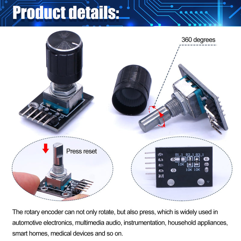 Taiss KY-040 Rotary Encoder Module KY-040 360 Degree Rotary Encoder Switch with Push Button for Automotive Electronics Multimedia Audio KY-040 Pack of 5