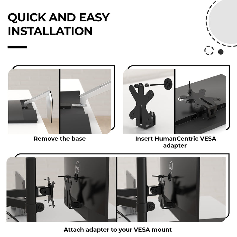 HumanCentric VESA Mount Adapter Compatible with Dell Monitors, VESA Adapter for Monitor S2318H, S2218H, S2319NX, S2419NX, S2718H, S2719H, S2719HN, SE2219H, SE2419HR, SE2419HX, SE2719H, and More Dell S2*18, S2*19, SE2*19 Series (not Ultrathin)