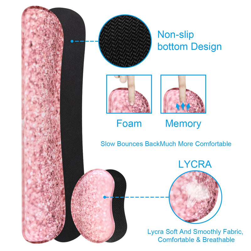 iCasso Keyboard Mouse Pad Set,Extended Gaming Mouse Pad+Keyboard Wrist Rest Support , Memory Foam, Easy Typing Pain Relief, 3Pcs (35.4×15.7 in) XXL Ultra Thick Desk Mat -Pink Stay Positive A-Pink Stay Positive