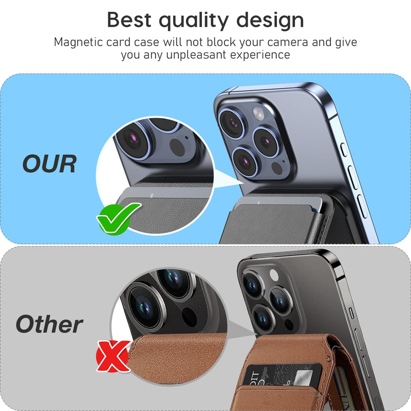 Magnetic Wallet ，Compatible with MagSafe Wallet, for iPhone Wallet with Adjustable Stand, for iPhone 15/14/13/12 Series, 3-Card HolderVegan Leather black