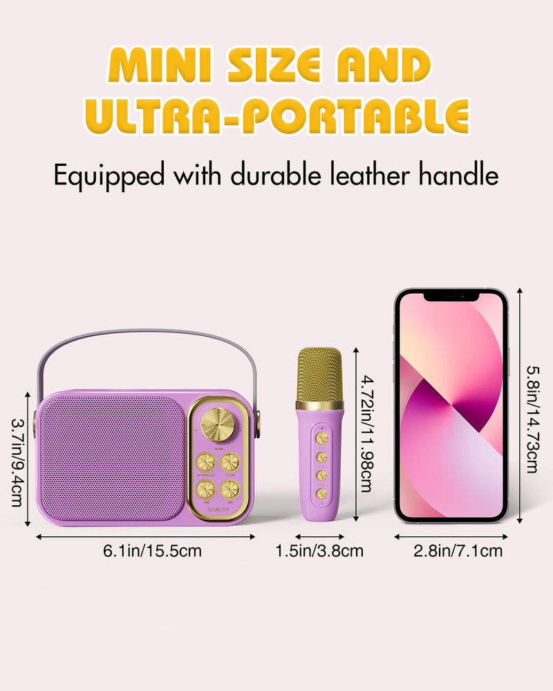 Mini Karaoke Machine for Kids Adults, Portable Bluetooth Speaker with 2 Wireless Microphones, Kids Karaoke Machine for Girls Boys, Toys Birthday Gifts for 3-12+ Years Old Toddler (Purple) purple
