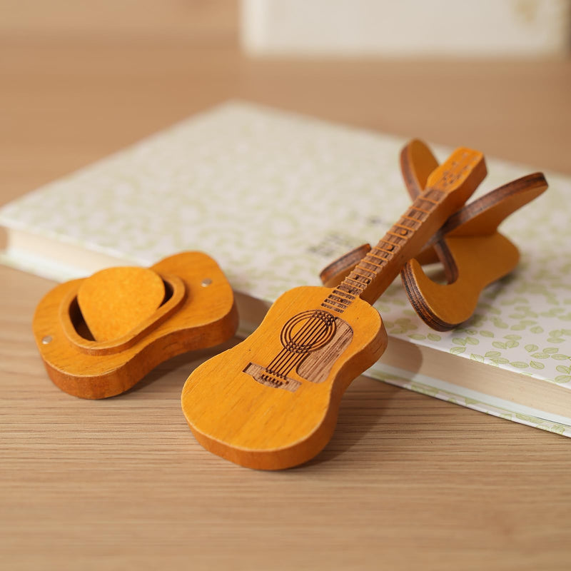 Wooden Guitar Pick Box Unique Guitar Picks Guitar Pick Holder Box Musician Engraved Wooden Plectrum Case