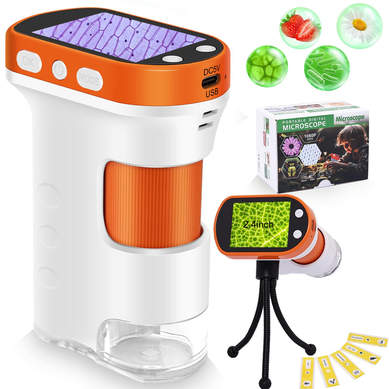 [AUSTRALIA] - OZSTAR Microscope for Kids 1000x Magnification, 2.4-inch ScreenPocket Microscope with Photo and Video Recording (with Slide Kit) Portable Educational Gift 