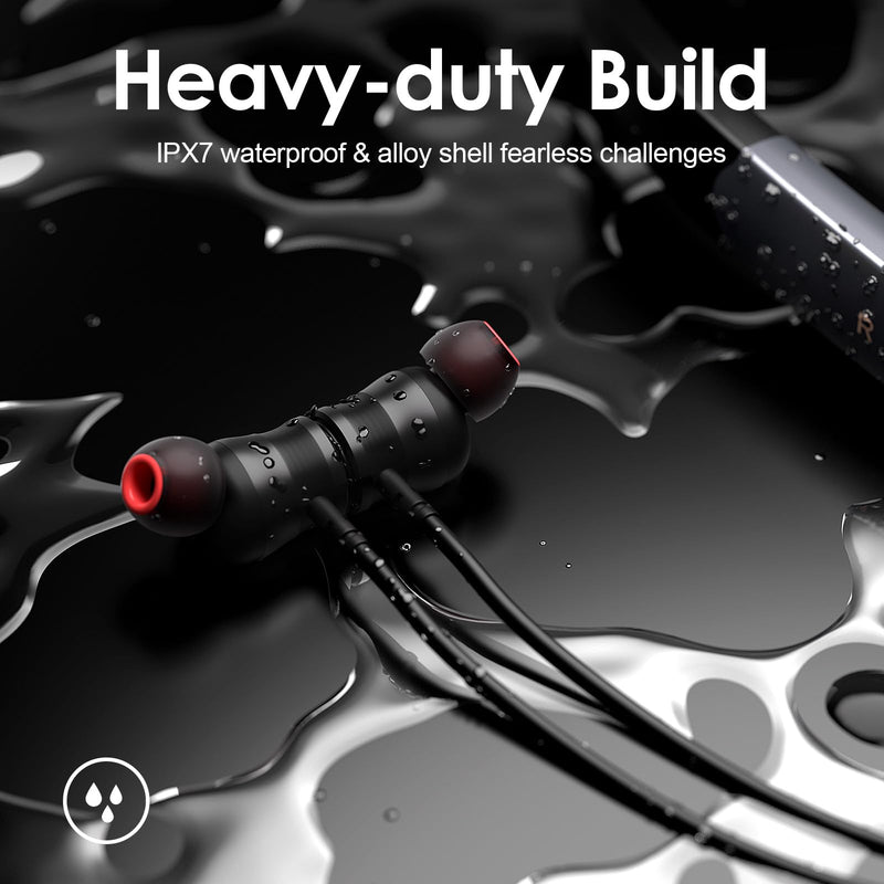 Rythflo Bluetooth Headphones, 150H Playtime Wireless Bluetooth Earbuds w/Mic in-Ear Magnetic Neckband Earphone, IPX7 Sweatproof Deep Bass Headset for Home, Traveling, Outdoor, Business Trips Black