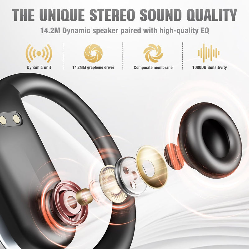 [AUSTRALIA] - Wireless Earbuds Bluetooth Headphones 80hrs Playback Ear Buds Power Display with Noise Canceling Mic with Earhooks for Sports/Workout/Running, Black 