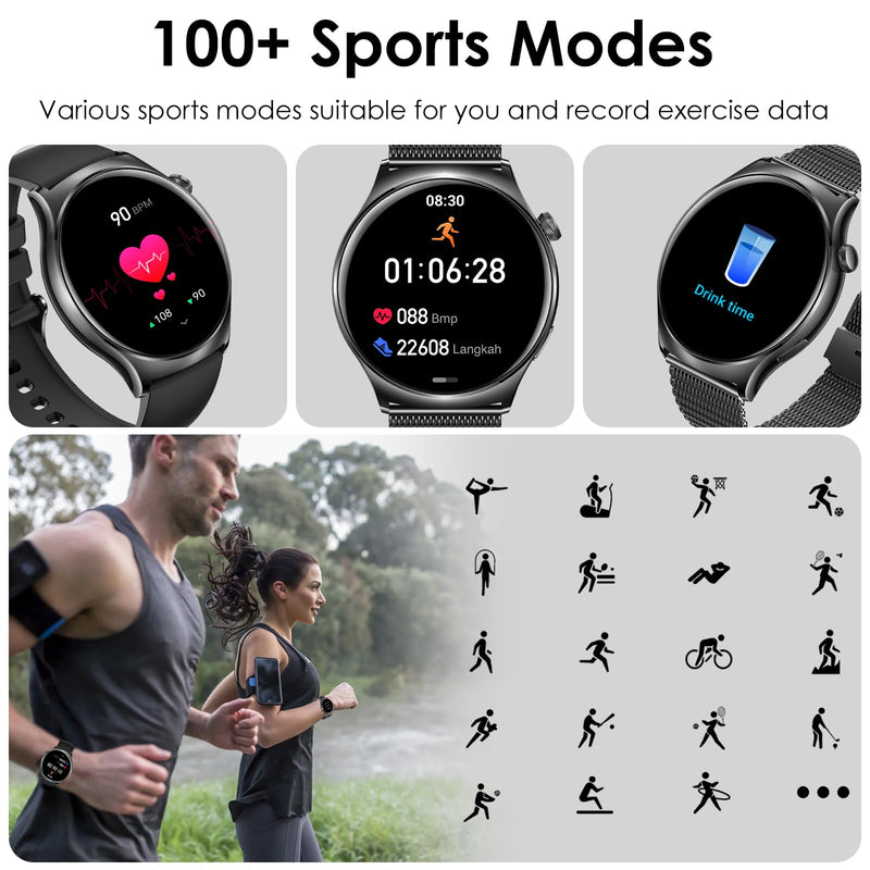 x2 Smart Watch, 1.83" & 1.43" HD with Calls and Messages/Heart Rate/Sleep/Female Cycle,Fitness Tracker Smartwatch for Android/iOS Compatible,Silver & Black