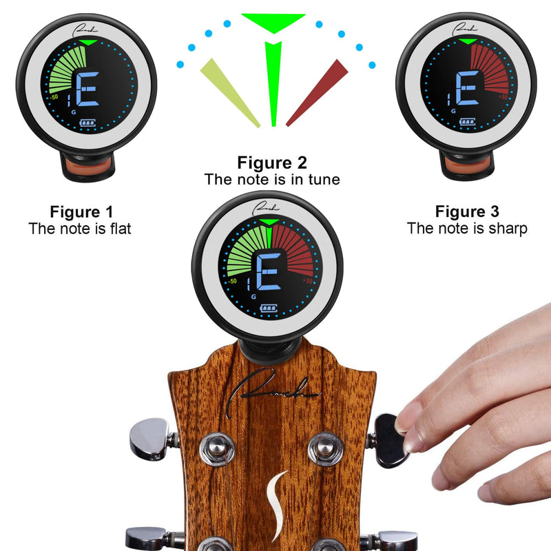 [AUSTRALIA] - Ranch Rechargeable Guitar Tuner Clip On for Acoustic/Electric Guitar, Ukulele, Violin, Bass and Chromatic Tuning Modes - Black 