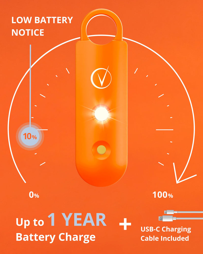 Vantamo Personal Alarm for Women - Extra Loud Double Speakers, First with Low Battery Notice with Strobe Light, Rechargeable - Safety Alarm Keychain (Tangerine) Tangerine