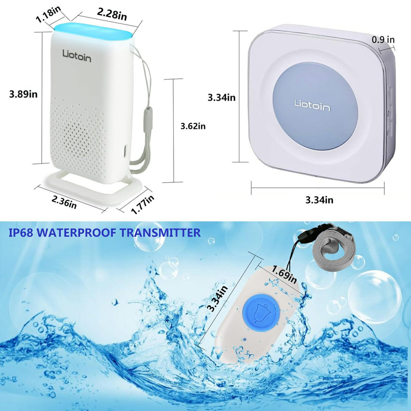 Wireless Caregiver Pager Call Button Alert Button Call Bell for Elderly Patients at Home Nurse Alert System 3 Waterproof Transmitters 1 Portable Receiver 1 plugin Receiver……… 3 Transmitters + 2 Receivers
