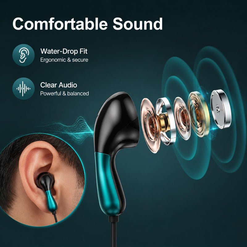 Wired Earbuds with Microphone, in-Ear Headphones with Volume Control and Hands-Free Calling for Phone Laptop Tablet