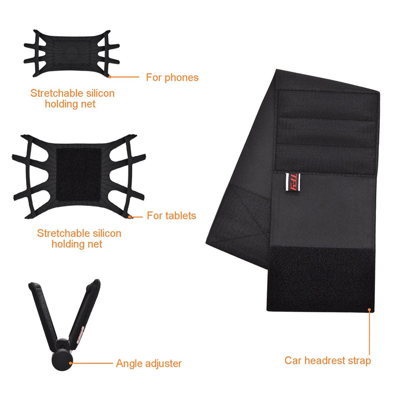 TFY Angle Adjustable Car Headrest Mount Silicon Holder for Tablets | Material: Silicone | Holding Net | Glare reduction | Comfortable grip | Doubles as stand | Detachable design