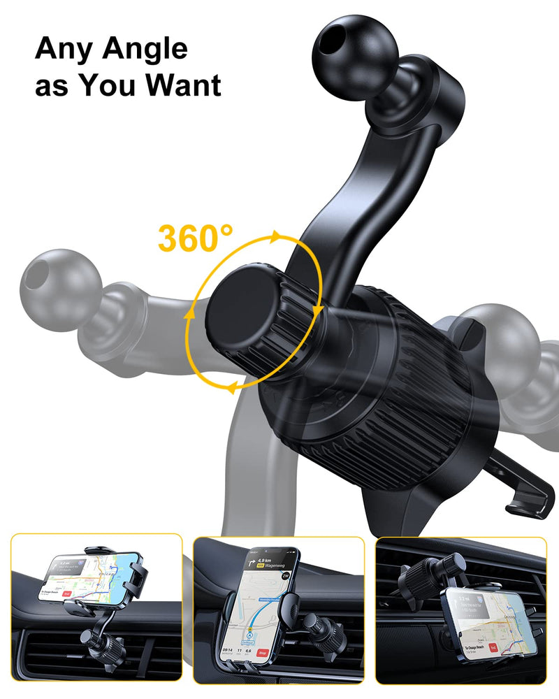 Car Vent Phone Mount, [Never Blocking Vent, Enjoy The Comfort of The A/C] Hands-Free Universal Extension Clip Air Phone Holder Car Fit for All Phones iPhone Samsung More Black