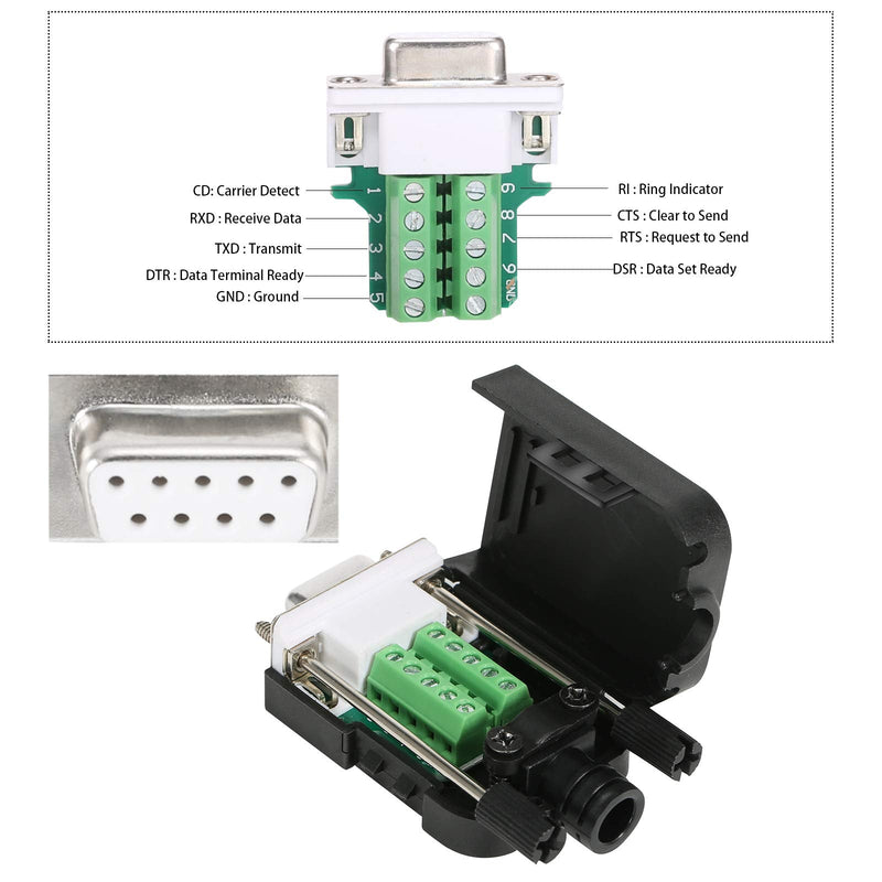 BIFALE DB9 Breakout Connector (3 Male+3 Female), DB9 Solderless Connector RS232 D-SUB Serial Adapters 16mm thinner 9 Pin Port Terminal Breakout Board with Case Long Bolts Tail Pipe 3 Male+3 Female
