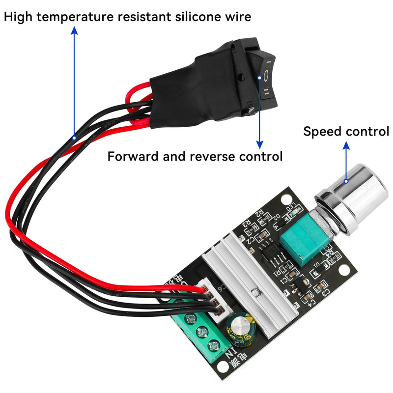 DC Motor Speed Controller - PWM 6V/12V/24V/28V/3A/80W Speed Adjustable Reversible Switch 1203BB DC Motor Driver for Fan, DC Motor, Fish Tank Oxygen Pumpt 6-28V 3A