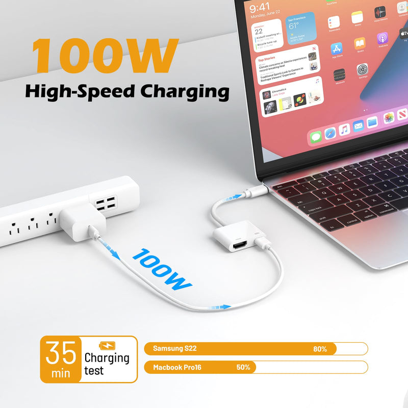 [MFi Certified] USB C to HDMI Adapter for iPhone 15 to TV,4K Sync Screen Connector Cable Digital AV Adapter with 100W Fast Charge Compatible for iPhone 15 to HDTV Projector Moniter