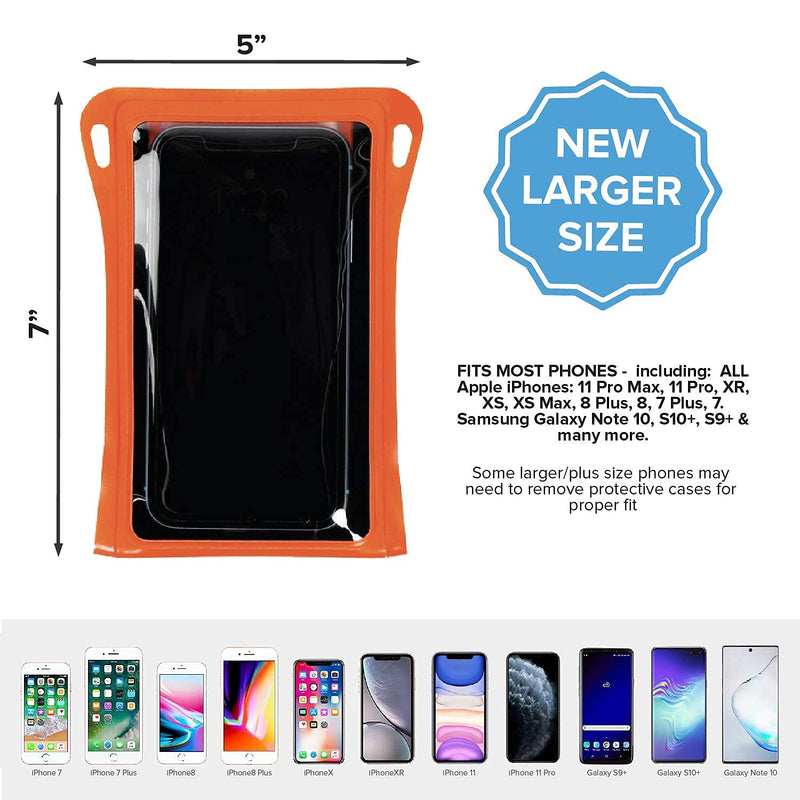 Waterproof Phone Pouch w/Long Lanyard | IPX8 Adventure Grade Cellphone Dry Bag Case, Fits iPhone 15 Pro Max,14 Pro Max, 13 Pro Max, XS, XR, Galaxy S21, for Snorkeling, Kayaking, Cruise Orange