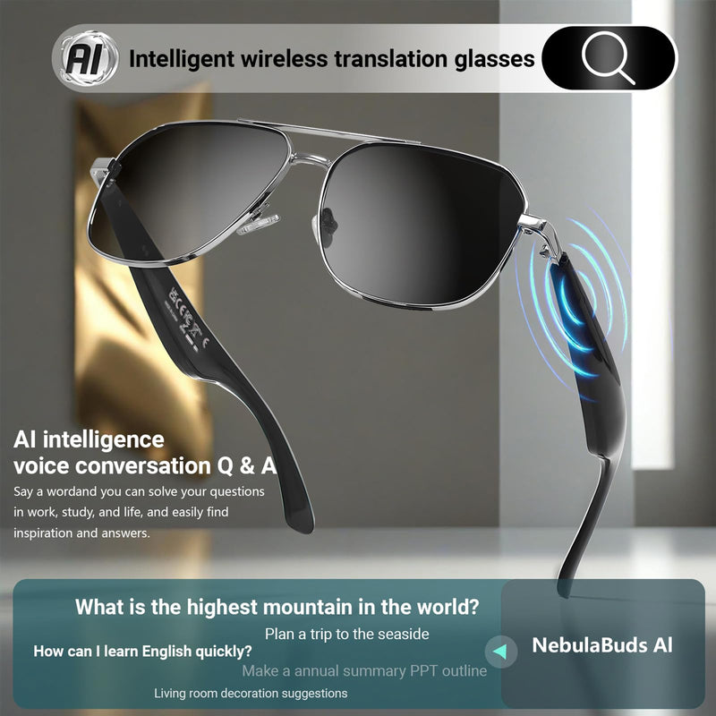 AI Smart Translation Glasses for Travel & Business, Real-Time 100+ Language Translator, Wireless Open-Earphones Design with Music Playback & Touch Control,Lightweight Eyewear (GD/BN) GD / BN